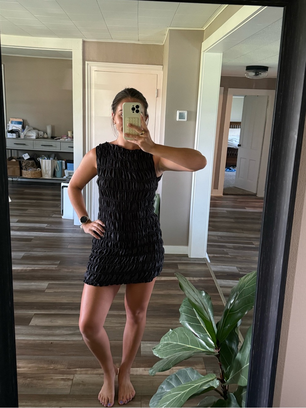 Lioness Black Textured Sleeveless Mini Dress